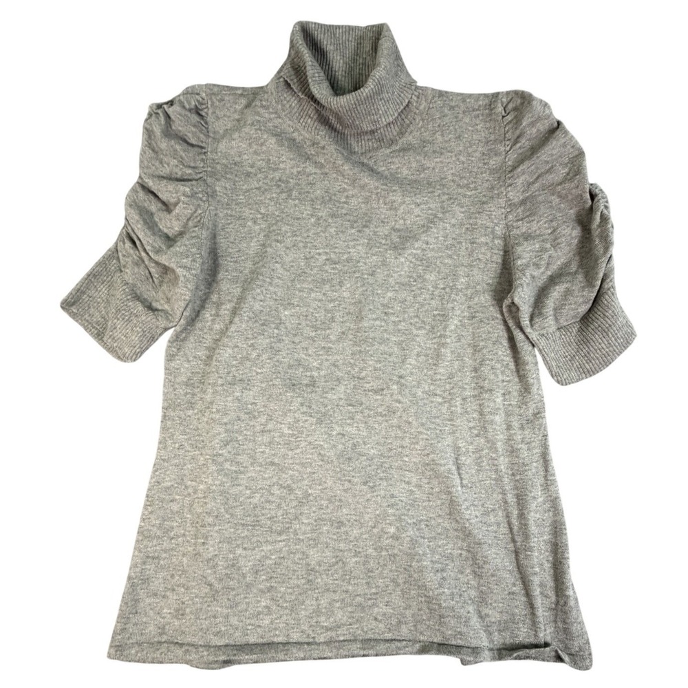 Gray‎ Puff Sleeve Turtleneck Sweater Women Size L Pullover Keyhole Cutout